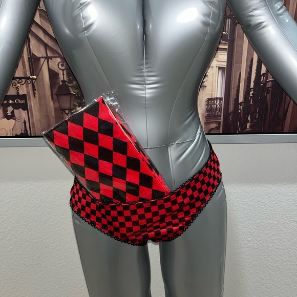 Bow tie strappy back checkered pattern panty & over the knee socks checkered - Picture 7 of 11